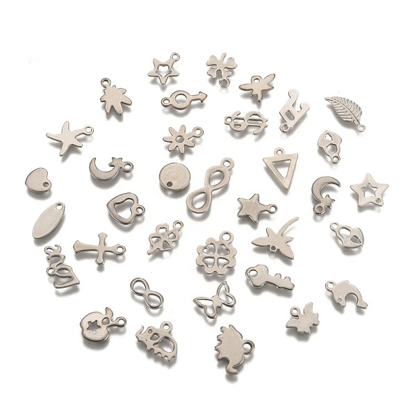 

PandaHall 304 Stainless Steel Charms Mixed Shapes Pendants, Stainless Steel Color, 7~13x6~12x1mm, Hole: 1~3x5mm 304 Stainless Steel Mixed...