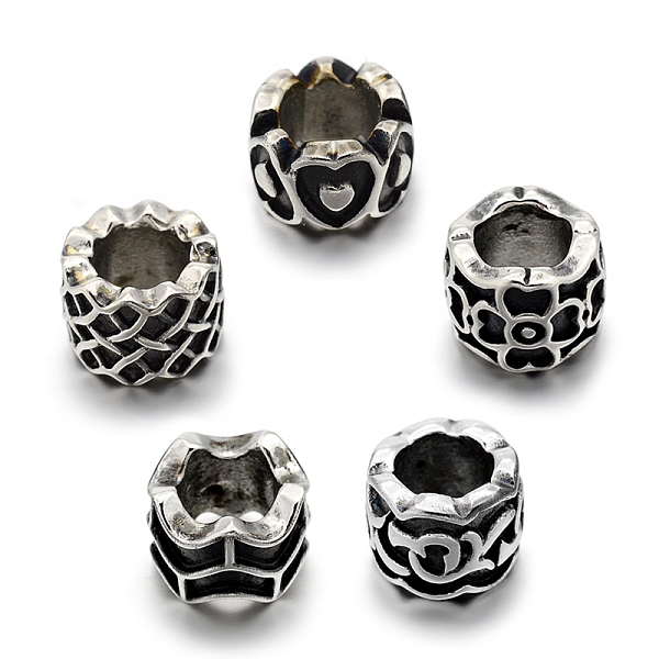 

PandaHall Mixed Styles Retro 304 Stainless Steel Big Hole Column Beads, Antique Silver, 8x11mm, Hole: 6mm 304 Stainless Steel Column