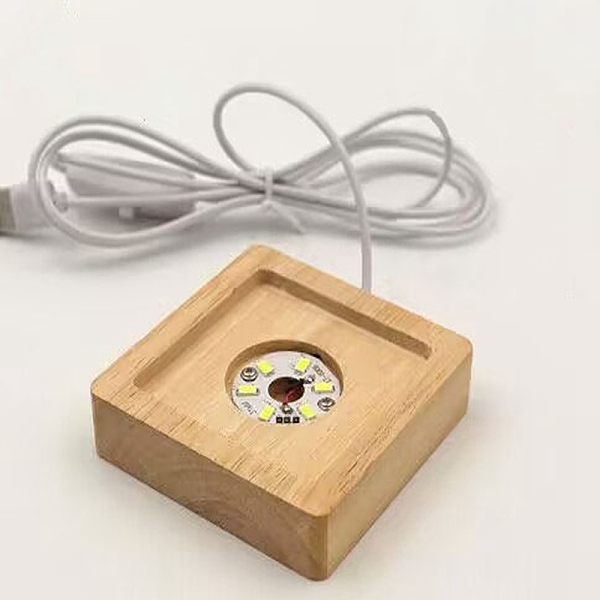 PandaHall Square Solid Wood Base for Crystal Stones, Warm Light Color Wooden Small Night Light, LED Luminous Base, Creative Gift, with USB...