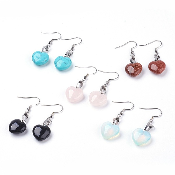 

PandaHall Natural & Synthetic Mixed Gemstone Dangle Earrings, with 304 Stainless Steel Earring Hooks, Heart, 47~48mm, Pin: 0.6mm Mixed Stone..., Multicolor