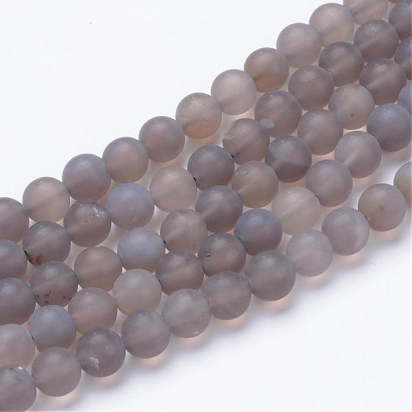 

PandaHall Natural Agate Stone Beads Strands, Frosted Style, Round, 8~8.5mm, Hole: 1mm, about 47pcs/strand, 15.5 inch Grey Agate Round