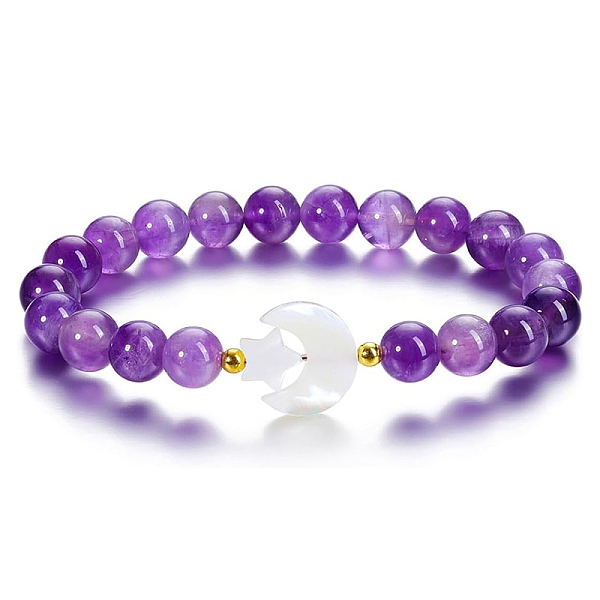 

PandaHall Natural Amethyst Stretch Bracelet, Moon & Star, Inner Diameter: 2-3/8 inch(6cm) Amethyst Moon