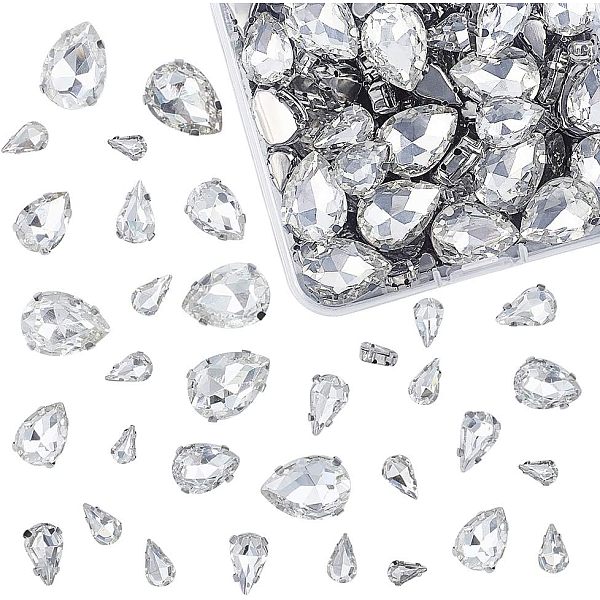 

PandaHall OLYCRAFT 100pcs Sew On Rhinestones Teardrop Sewing Clear Glass with Platinum Plated Prongs Cup Mixed Size Flatback Claw...