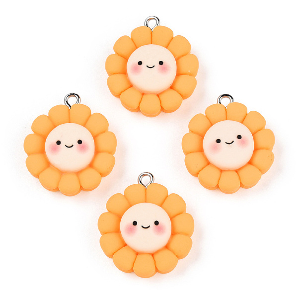 

PandaHall Opaque Resin Pendants, Cartoon Charms with Platinum Plated Iron Loops, Flower with Smiling Face, 24.5x21x7mm, Hole: 2mm Iron+Resin..., Gold