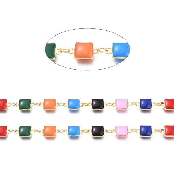 

PandaHall Brass Square Link Chains, with Enamel and Spool, Soldered, Long-Lasting Plated, Real 18K Gold Plated, Colorful, Square..., Multicolor