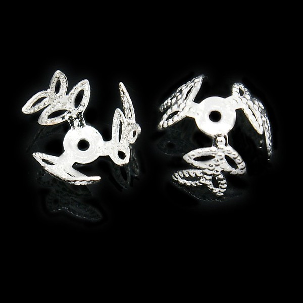 

PandaHall 3-Petal Brass Flower Bead Caps, Fancy Bead Caps, Silver, 6.5x10mm, Hole: 1mm, about 40pcs/8g Brass