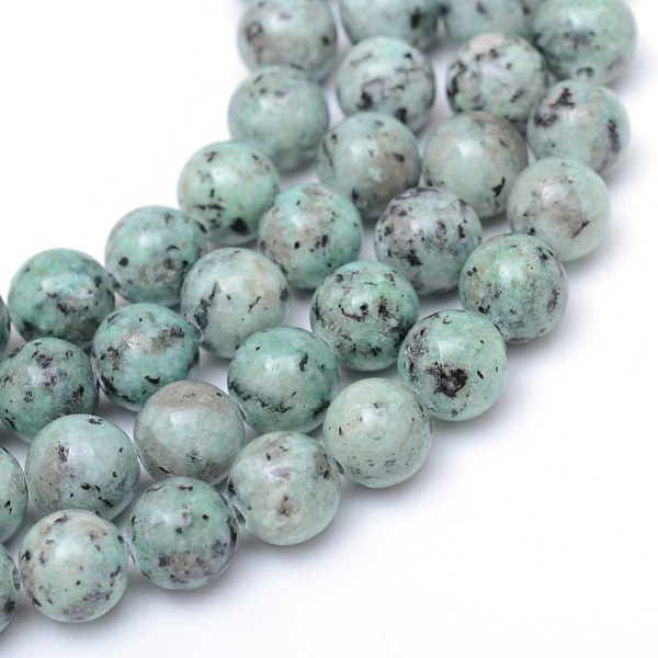 

PandaHall Natural Sesame Jasper/Kiwi Jasper Bead Strands, Round, Medium Aquamarine, 10~11mm, Hole: 1mm, about 39pcs/strand, 15.2 inch Sesame...