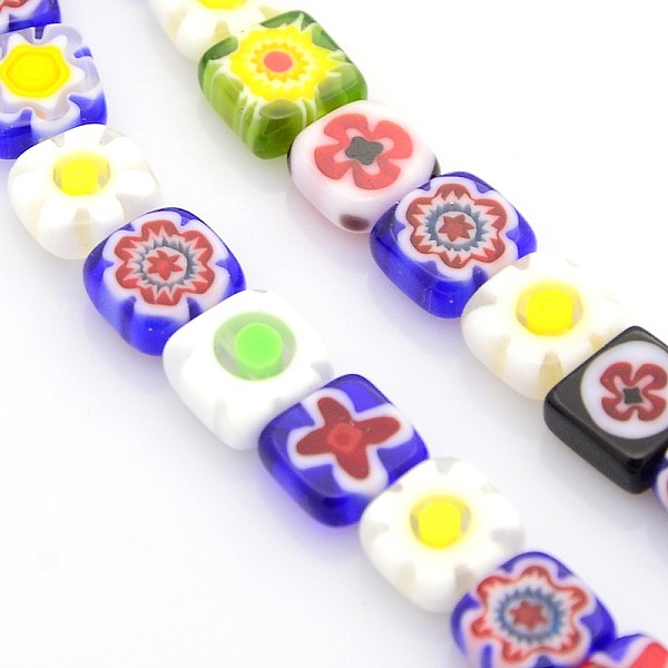

PandaHall Handmade Millefiori Glass Bead Strands, Square, Mixed Color, 8x8x4mm, Hole: 1mm, about 51pcs/strand, 16 inch Millefiori Lampwork..., Multicolor