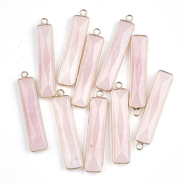 

PandaHall Natural Rose Quartz Pendants, with Brass Findings, Faceted, Rectangle, Golden, 46.5x10x5mm, Hole: 2mm Rose Quartz Rectangle