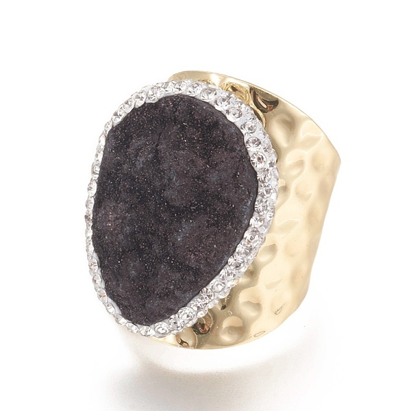 

PandaHall Natural Druzy Agate Cuff Rings, Open Rings, with Brass Findings and Rhinestone, Golden, Mixed Color, Size 9, 18~19.5mm Natural..., Multicolor