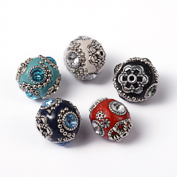 

PandaHall Handmade Indonesia Beads, with Brass Core, Oval, Mixed Color, Size: about 20mm in diameter, Hole: 2mm Polymer Clay Oval Multicolor