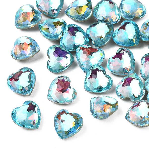 

PandaHall Glass Rhinestone Cabochons, Nail Art Decoration Accessories, Faceted, Heart, Sky Blue, 9.5x10x6mm Glass Heart Cyan