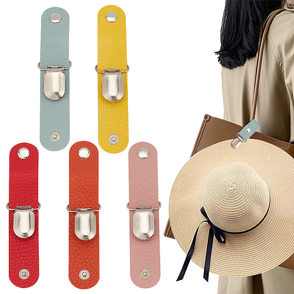 

PandaHall WADORN 5Pcs 5 Colors Iron Hat Clips, with PU Leather and Plastic, for Scarf Hat Travel Luggage Outdoor Accessory, Mixed Color..., Multicolor