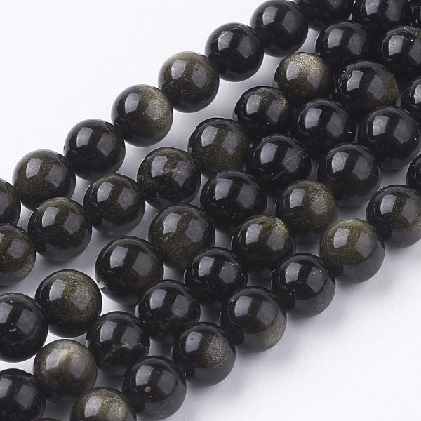 

PandaHall Natural Golden Sheen Obsidian Beads Strands, Round, 8mm, Hole: 1mm, about 48pcs/strand, 15.5 inch Golden Sheen Obsidian Round..., Brown