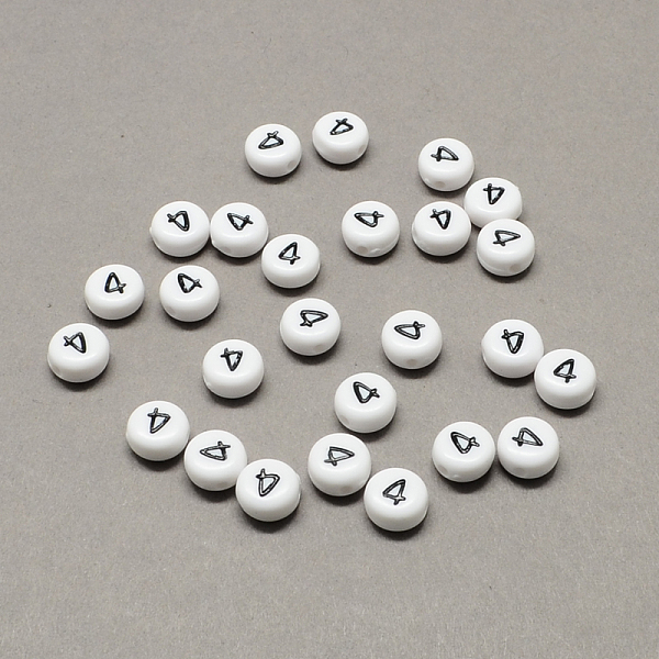 

PandaHall White and Black Acrylic , Flat Round with Num.4, 7x4mm, Hole: 1.3mm, about 3600pcs/500g Acrylic Number Black