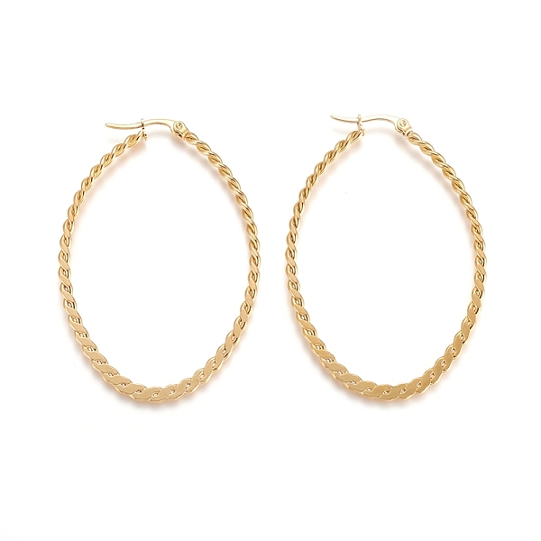 

PandaHall 304 Stainless Steel Geometric Hoop Earrings, Hypoallergenic Earrings, Twist, Oval, Golden, 60.5x40x2mm, Pin: 1x0.6mm 304 Stainless...