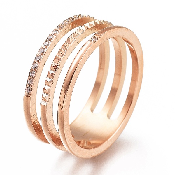 

PandaHall 304 Stainless Steel Finger Rings, with Clear Cubic Zirconia, Wide Band Rings, Rose Gold, US Size 7, Inner Diameter: 17mm Stainless...