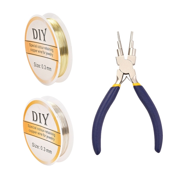 

PandaHall Round Copper Jewelry Wire with 6-in-1 Bail Making Pliers, Mixed Color, 0.3mm, 2Rolls/Set Copper Round Multicolor