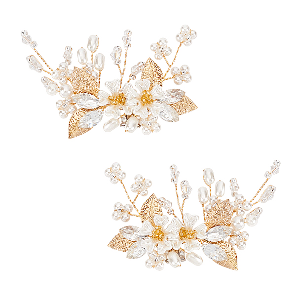 PandaHall FINGERINSPIRE 2Pcs Simulated Pearl Beads Shoe Clips (77x48mm, White Flower) DIY Bridal Floral Shoe Buckle Metal Shoe Decoration...