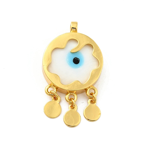 

PandaHall Rack Plating Handmade Evil Eye Lampwork Pendants, with Brass Findings, Long-Lasting Plated, Flat Round, Golden, White...
