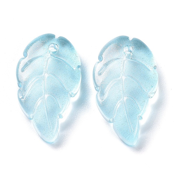 

PandaHall Baking Paint Glass Pendants, Two Tone, with Glitter Gold Powder, Leaf, Light Sky Blue, 17.5x10x2.9mm, Hole: 1.2mm Glass Leaf
