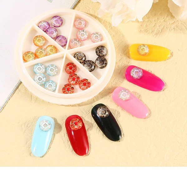

PandaHall (Clearance Sale)Resin Nail Cabochons with 6 Grid Disc, for Nail Art Decoration Accessories, Flat Round, Mixed Color, 28mm, 6..., Multicolor