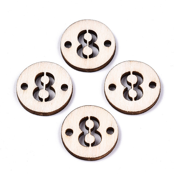 PandaHall Unfinished Natural Poplar Wood Links Connectors, Laser Cut, Flat Round with Number, Num.8, 19.5x2.5mm, Hole: 2mm Wood Number