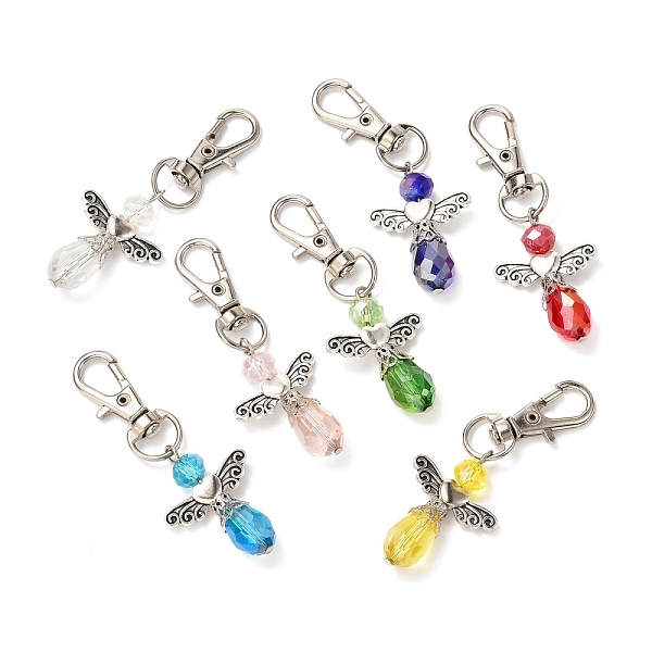

PandaHall Faceted Teardrop Glass Pendants, with Faceted Glass Beads, Alloy Heart Beads & Swivel Lobster Claw Clasps, Iron Pins & Bead Caps..., Multicolor