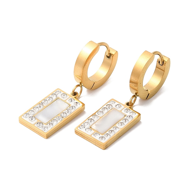 

PandaHall Synthetic White Shell Rectangle Dangle Earrings with Rhinestone, Ion Plating(IP) 304 Stainless Steel Jewelry for Women, Golden..., Clear