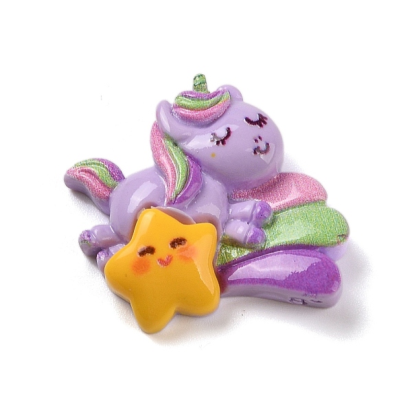 

PandaHall Opaque Resin Decoden Cabochons, Cartoon Horse with Star, Lilac, 24.5x27x7.5mm Resin Horse Purple
