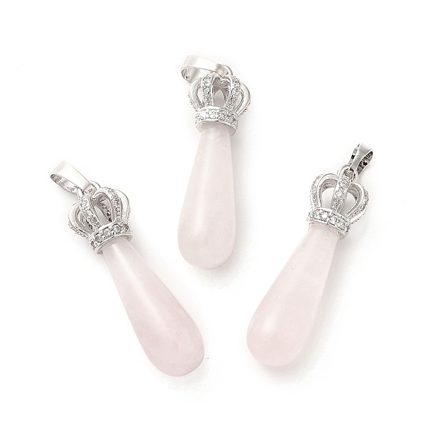 

PandaHall Natural Rose Quartz Pendants, Teardrop Charms, with Brass Crystal Rhinestone Crown Findings, Platinum, Cadmium Free & Lead Free..., Clear