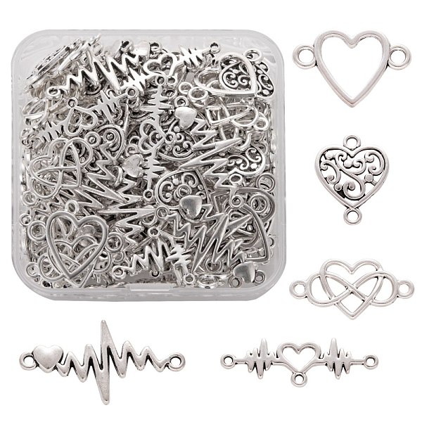 

PandaHall 100Pcs 5 Style Tibetan Style Zinc Alloy Links Connectors, Valentine's Day, Heart & Heartbeat, Antique Silver...