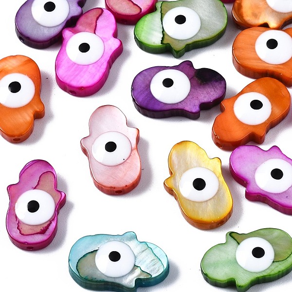 

PandaHall Freshwater Shell Beads, with Enamel, Dyed, Hamsa Hand/Hand of Fatima/Hand of Miriam with Evil Eye, Mixed Color, 14.5x9~10x3.5mm..., Multicolor