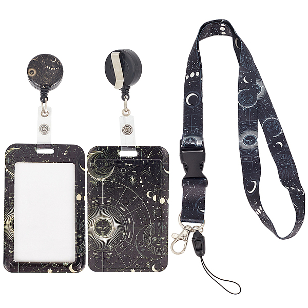 PandaHall SUNNYCLUE ABS Plastic ID Badge Holder Sets, include Lanyard and Retractable Badge Reel, ID Card Holders with Clear Window...