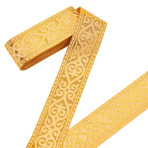 

PandaHall 7M Polyester Jacquard Floral Ribbons, Garment Accessories, Gold, 2 inch(50mm), about 7.66 Yards(7m)/Bundle Polyester Flower Gold