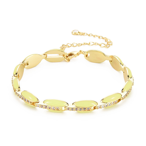 

PandaHall Brass Micro Pave Cubic Zirconia Link Chain Bracelet for Women, Enamel Oval Bracelets, Nickel Free, Real 18K Gold Plated, Yellow...