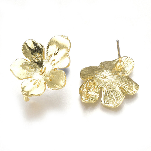 

PandaHall Alloy Stud Earring Findings, with Loop, Steel Pins, Flower, Light Gold, 23x18.5mm, Hole: 3mm, Pin: 0.7mm Alloy Flower