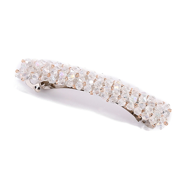 

PandaHall Glass Beaded Hair Barrettes, Curved Retangle Metal Hair Clips, Clear, 90mm Glass Rectangle Clear