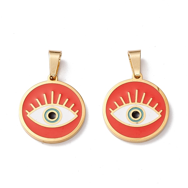 

PandaHall Ion Plating(IP) 304 Stainless Steel Enamel Pendants, Flat Round with Eye, Golden, 17x15x1.5mm, Hole: 5X3mm Stainless Steel+Enamel...