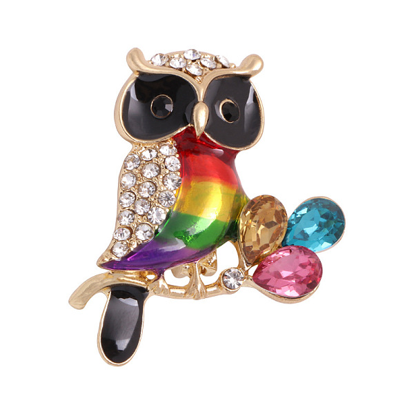 

PandaHall Alloy Resin Rhinestone Safety Brooches, Enamel Pin, Owl, Colorful, 33x30mm Alloy+Enamel