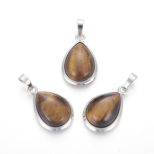 

PandaHall Natural Tiger Eye Pendants, with Brass Findings, teardrop, Platinum, 26x16~17x8~10mm, Hole: 8x5mm Tiger Eye Teardrop