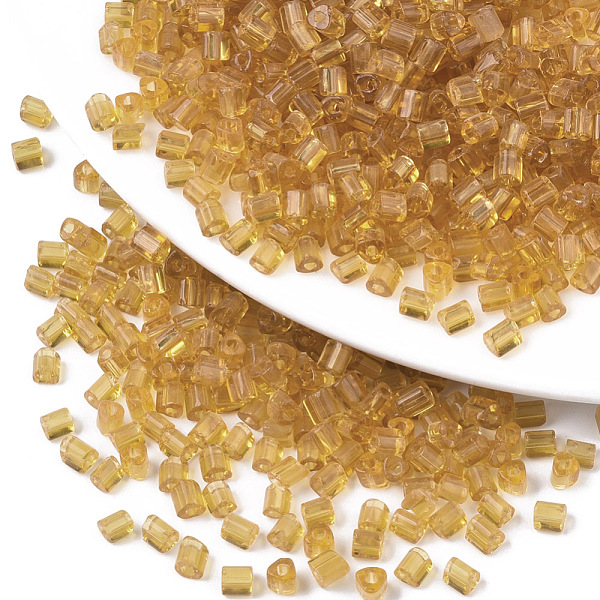 

PandaHall Transparent Glass Beads, Triangle, Triangle Hole, Goldenrod, 4x3.5mm, Hole: 1.2mm, about 4500pcs/bag Glass Triangle Gold