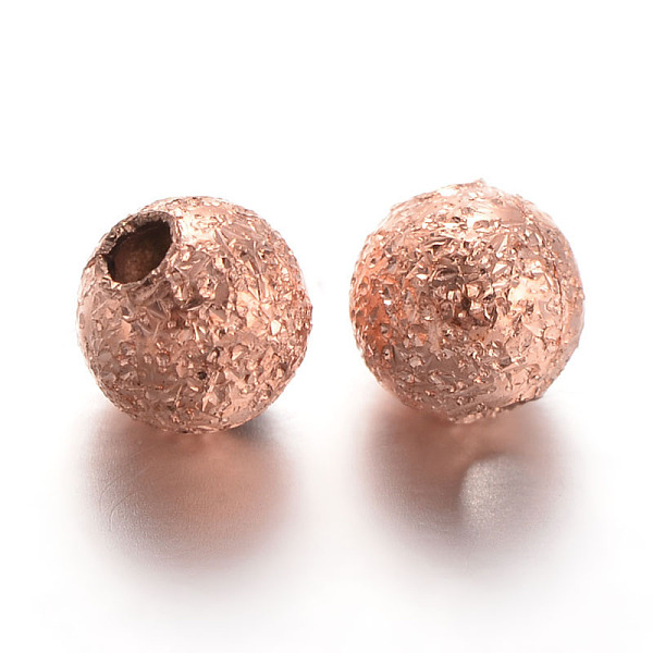 

PandaHall Round Brass Textured Beads, Rose Gold, 4mm, Hole: 1mm Brass Round