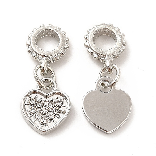 

PandaHall Rack Plating Alloy Rhinestone European Dangle Charms, Large Hole Charms, Heart, Platinum, Crystal, 23mm, Heart: 11.6x10x1.6mm..., Clear