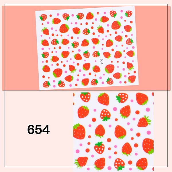 

PandaHall Nail Art Stickers, Self-adhesive, For Nail Tips Decorations, Strawberry Pattern, Red, 10x8cm Paper Fruit Red