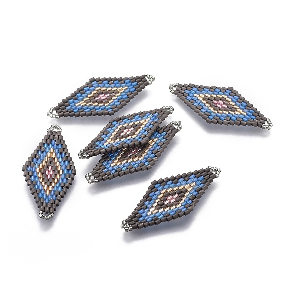 

PandaHall MIYUKI & TOHO Handmade Japanese Seed Beads Links, Loom Pattern, Rhombus, Sky Blue, 43~44.1x19.4~20.2x1.6~1.8mm, Hole: 1.6~1.8mm...