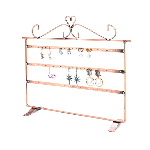 

PandaHall Triple Levels Rectangle Iron Earring Display Stand, Jewelry Display Rack, Chocolate, 8x32x28.5cm Iron Brown