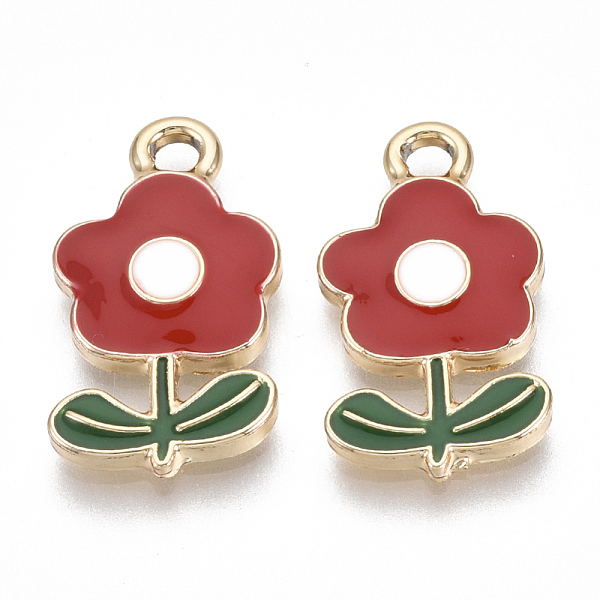 

PandaHall Eco-Friendly Zinc Alloy Pendants, with Enamel, Flower, Cadmium Free & Nickel Free & Lead Free, Golden, Red, 19.5x11x2.5mm, Hole...
