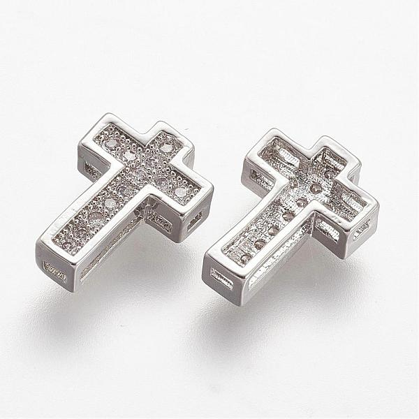 

PandaHall Brass Micro Pave Cubic Zirconia Beads, Cross, Clear, Platinum, 10.5x7.5x3mm, Hole: 1mm Brass+Cubic Zirconia Cross Clear