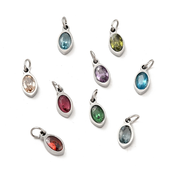 

PandaHall 304 Stainless Steel Pendants, with Cubic Zirconia and Jump Rings, Single Stone Charms, Oval, Stainless Steel Color, Mixed Color..., Multicolor